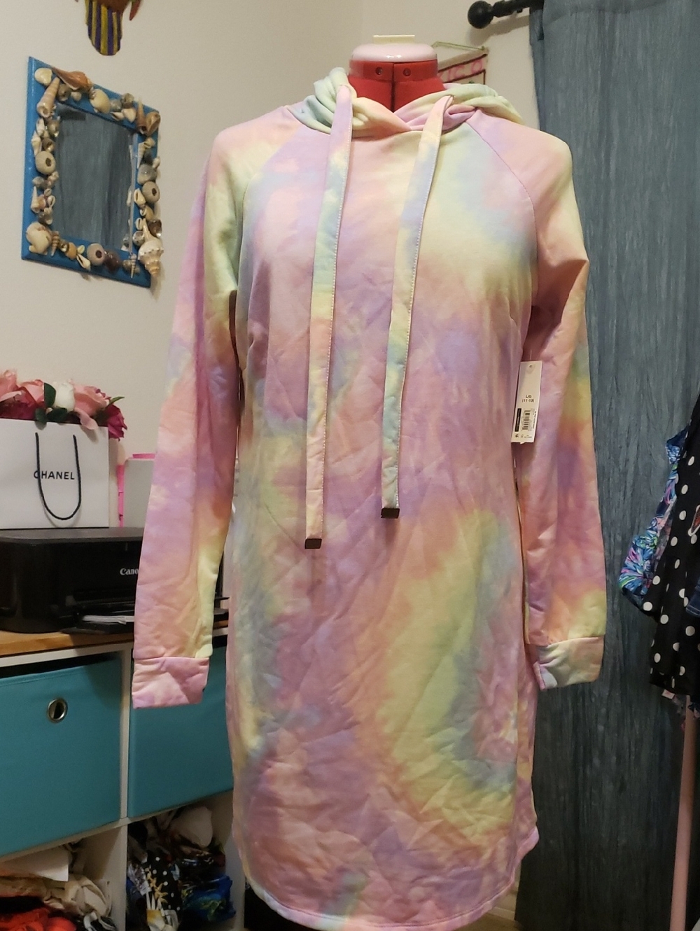 No Boundaries Pastel Tie-Dye Hoodie Dress - Pink, Yellow, Blue, Green